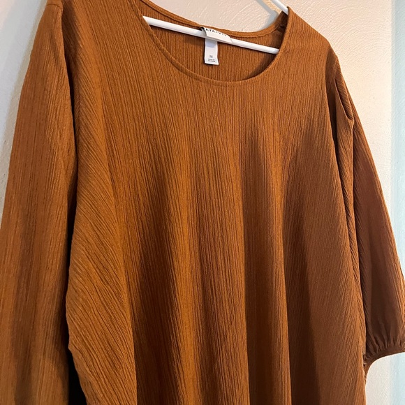 Ava & Viv guaze blouse top womens 2x burnt orange brown peasant boho bishop soft - Picture 4 of 11